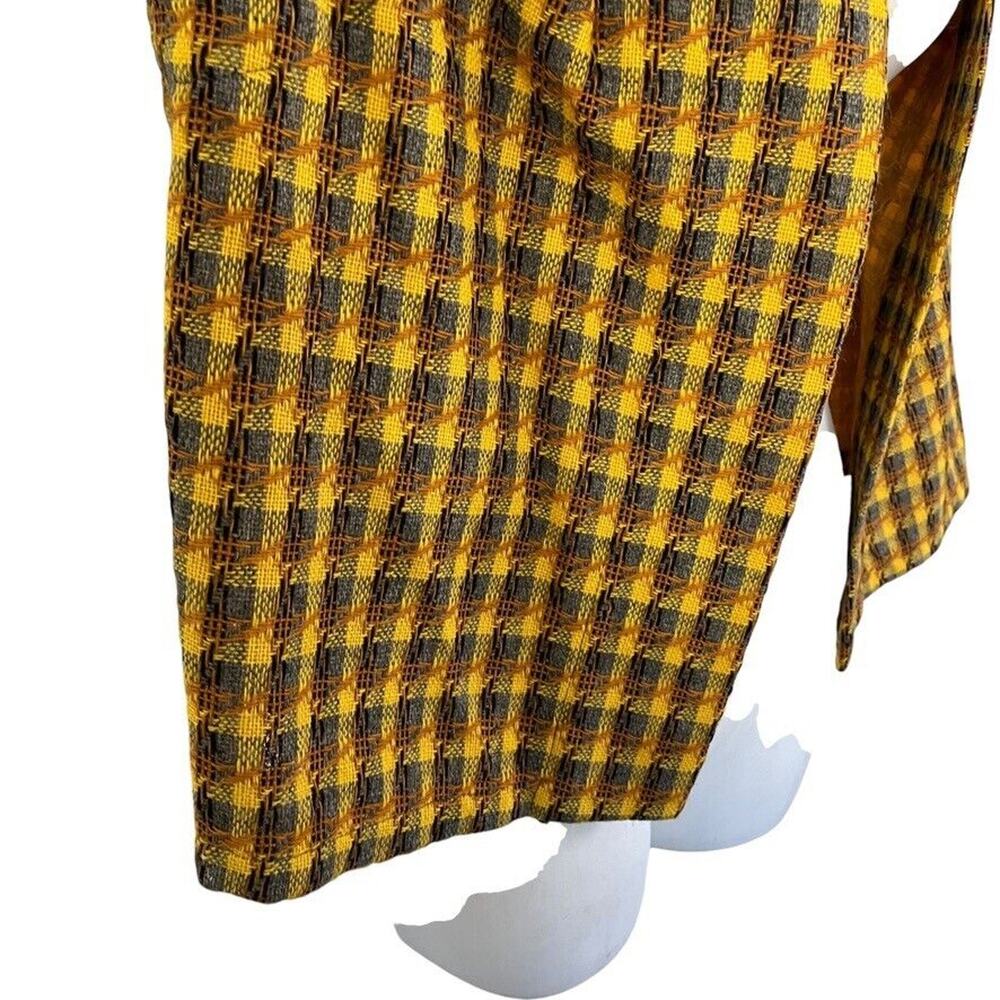 Womens Yellow Gray Tweed Plaid Open Style Vest Vintage Sleeveless Jacket sz M - Picture 3 of 16